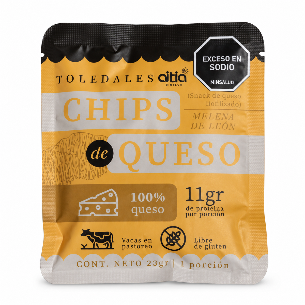 Chips de queso con melena de león Toledales, empaque de 23 g