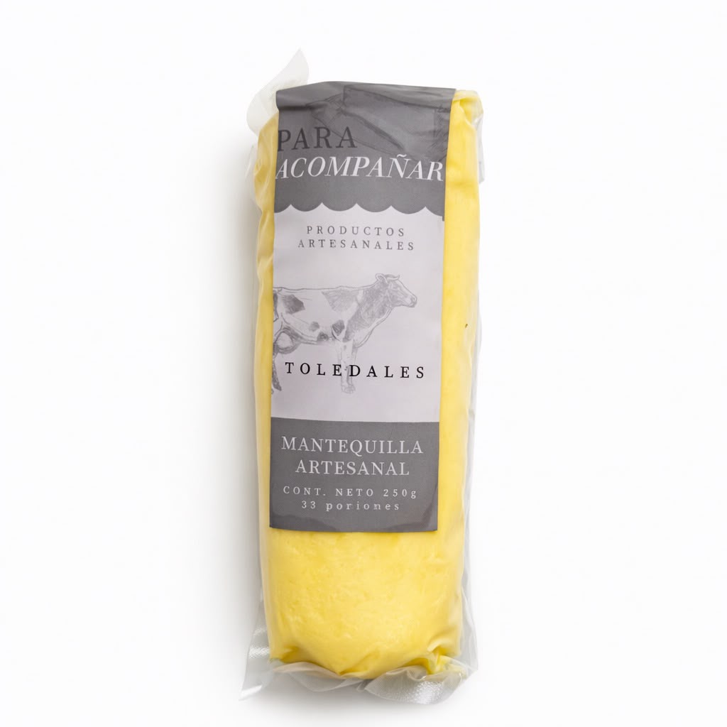 Mantequilla artesanal x 250g Toledales sobre fondo blanco