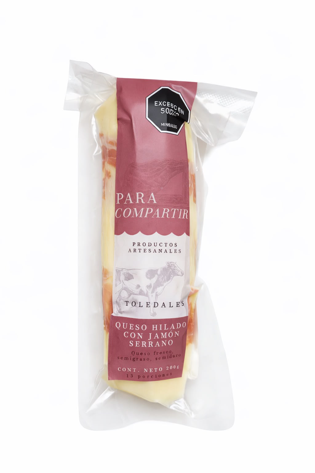 Queso Hilado con Jamón Serrano x 200g Toledales sobre fondo blanco