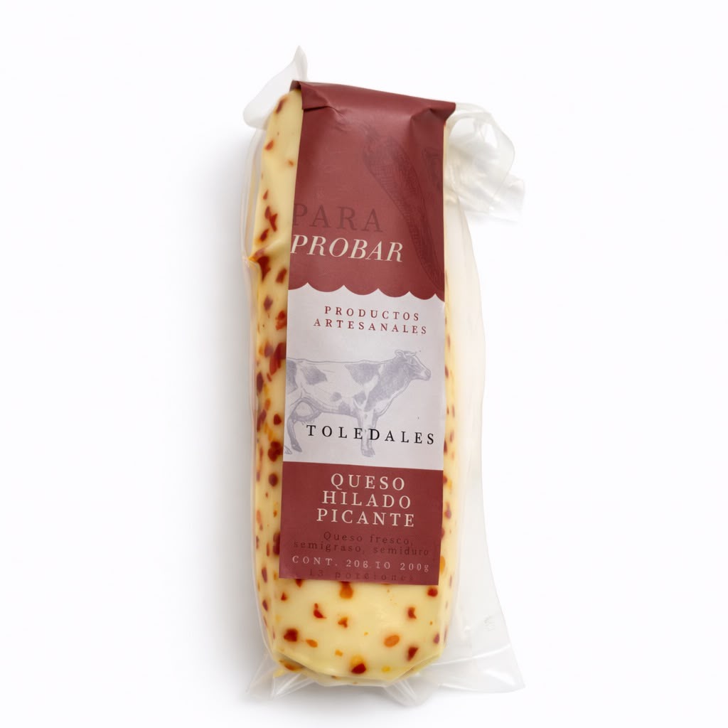 Queso Hilado Picante x 200g Toledales sobre fondo blanco